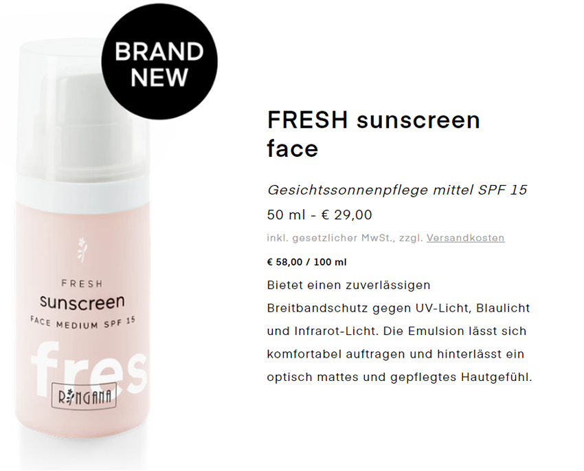 Ringana Fresh sunscreen face - Gesichtssonnenpflege mittel SPF 15
